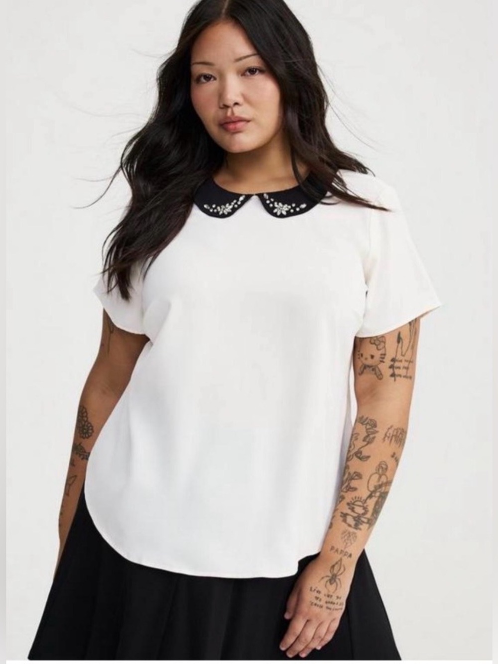 torrid Abbey Bejeweled Peter Pan Collar Top Whisper White NWOT